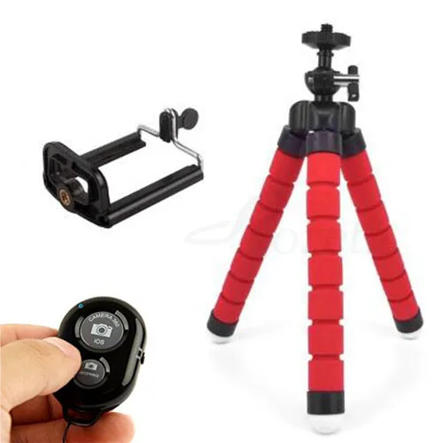 red with 2 Roreta гибкий спонж осьминог мини штатив беспроводной Bluetooth пульт дистанционного управления селфи телефон мини камера стенд штатив для iPhone X 8 7 6s 5 - Color: red with 2