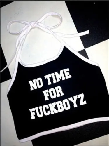 Женский укороченный топ без рукавов BKLD с буквенным принтом NO TIME FOR FUCKBOYZ уличная