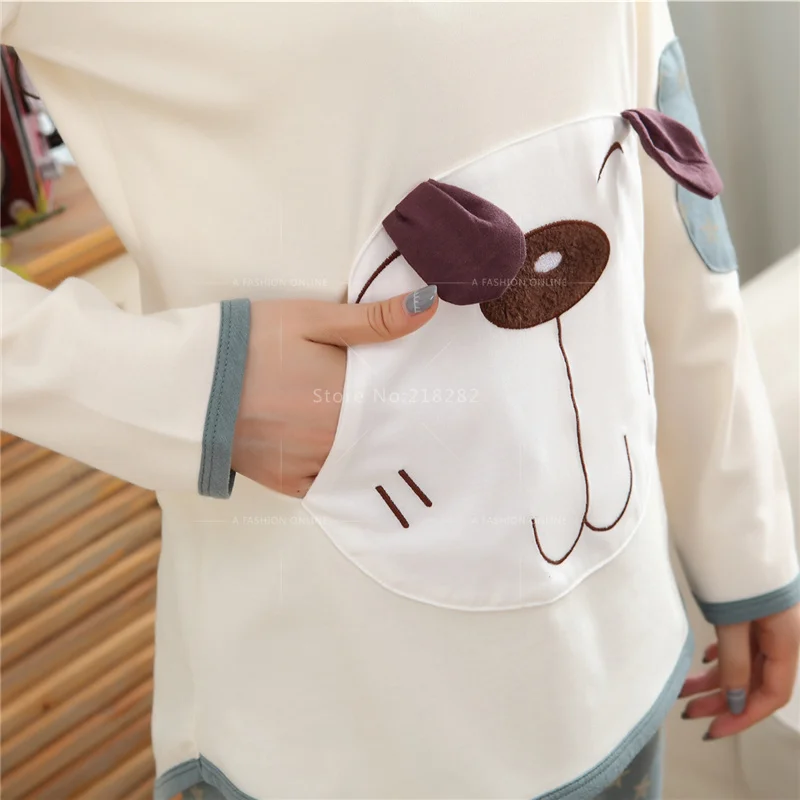 Пижама с длинными рукавами и мультяшными собаками на осень Хлопковая пижама для