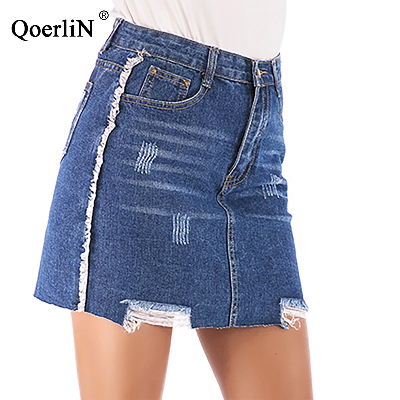 QoerliN/Винтажные рваные джинсовые юбки Женская Сексуальная короткая юбка мини-юбка