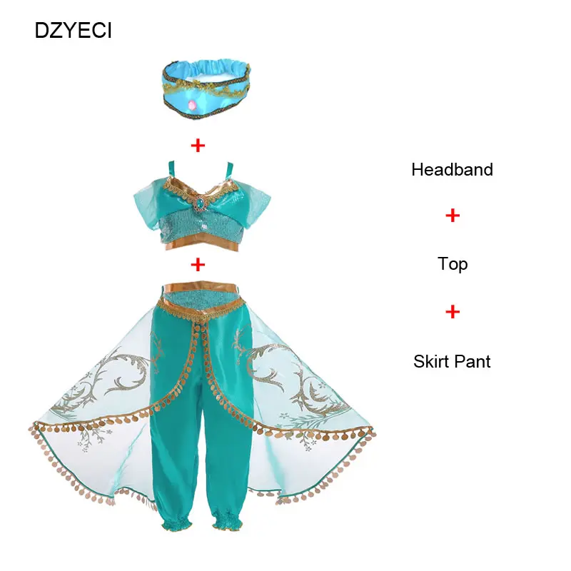 

Jasmine Princess Costume For Teenage Girl Dress Carnival Kid Headband+Top+Skirt Pant Boutique Outfit Ajax Child Cosplay Disguise