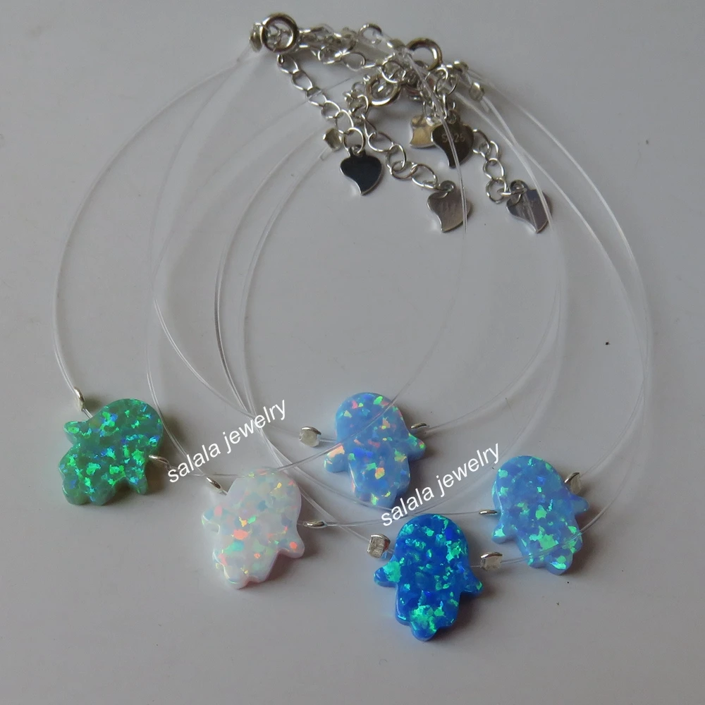 Промо акция! 925 пробы Серебряная прозрачная нейлоновая цепь Хамса опал браслет