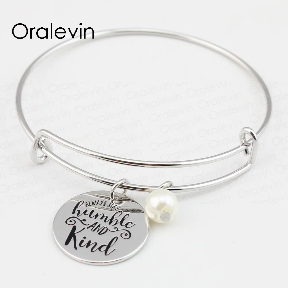 ALWAYS STAY HUMBLE AND KIND Hand Stamped Engraved Custom Round Pendent Charms Expandable Wire Bracelet Fashion Jewelry #LN163B | Украшения