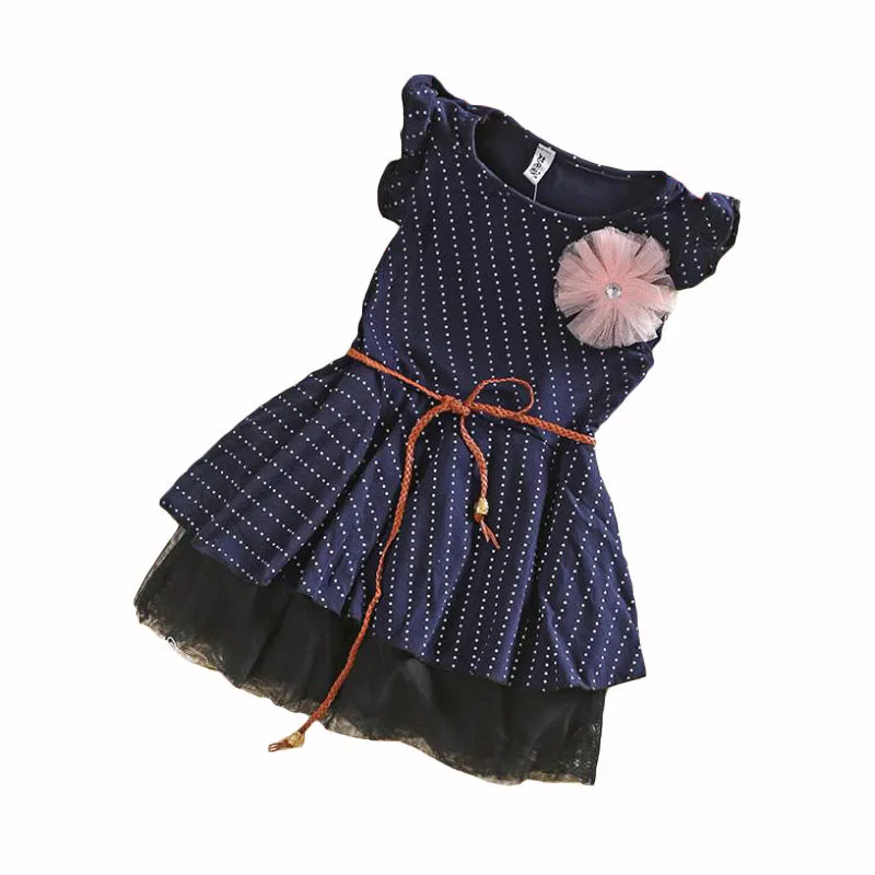 Children's clothing Girl sleeveless A-Line Children belt dots dress Girls College Wind cotton 2 3 4 5 6 7 years old | Детская одежда