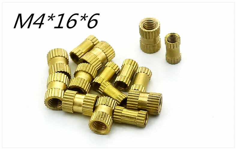 50 шт./лот латунная гайка с накаткой M4 * 16 мм (L) 6 (OD) метрические резьбовые гайки