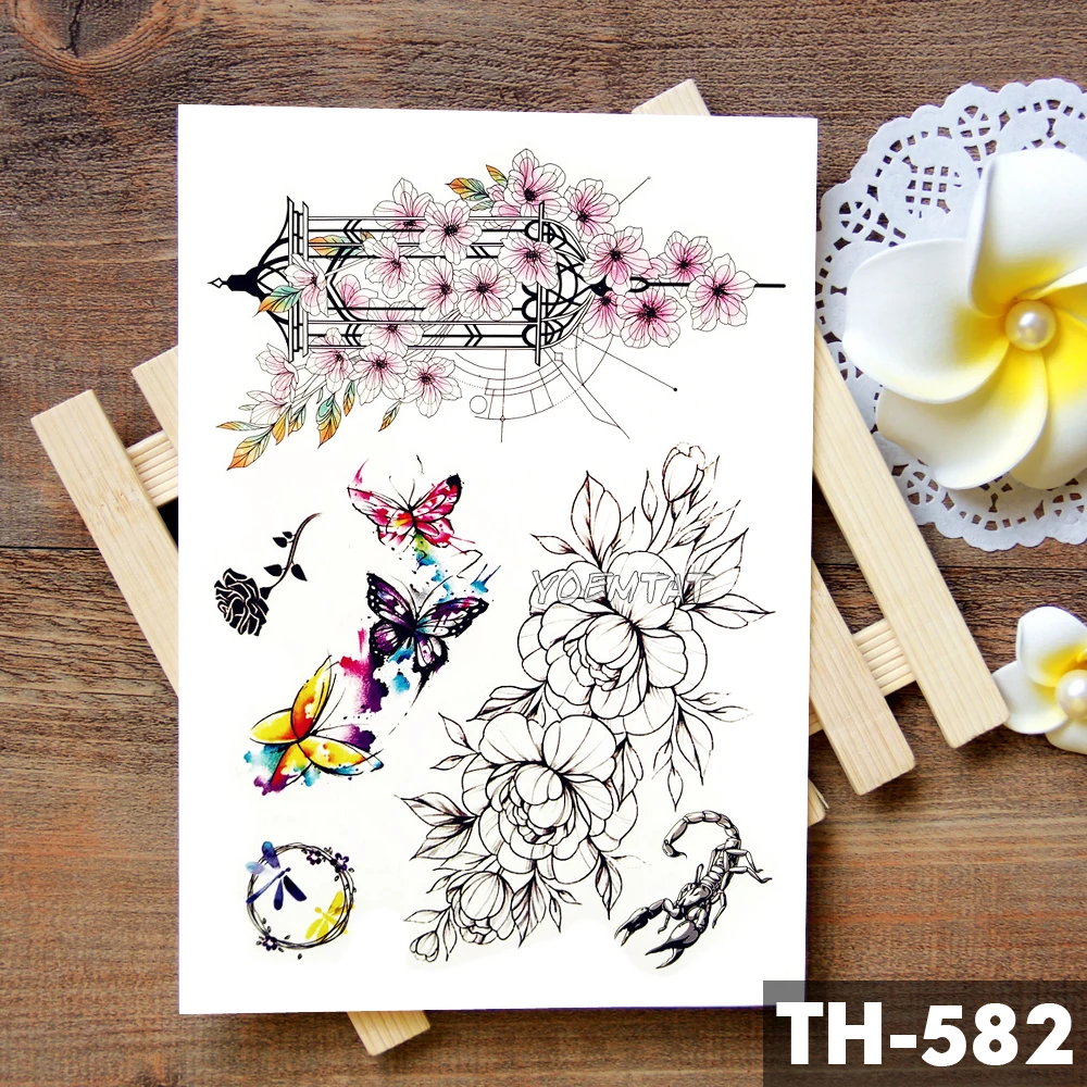 Геометрическая кружевная водостойкая Временная тату наклейка с цветами кролик