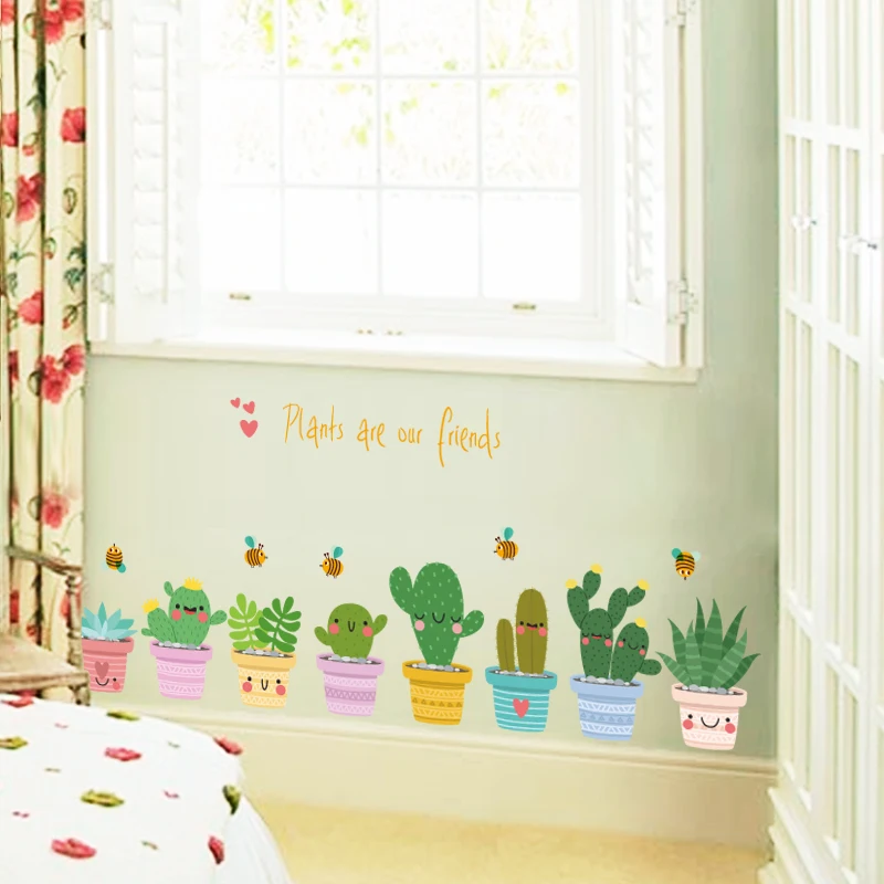 Съемные самоклеящиеся наклейки на стену растение в горшке для спальни ванной