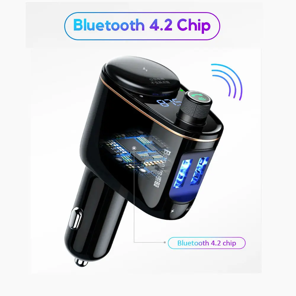 Baseus Bluetooth 4 2 MP3 автомобиля Dual USB Зарядное устройство 3.4A быстрой зарядки