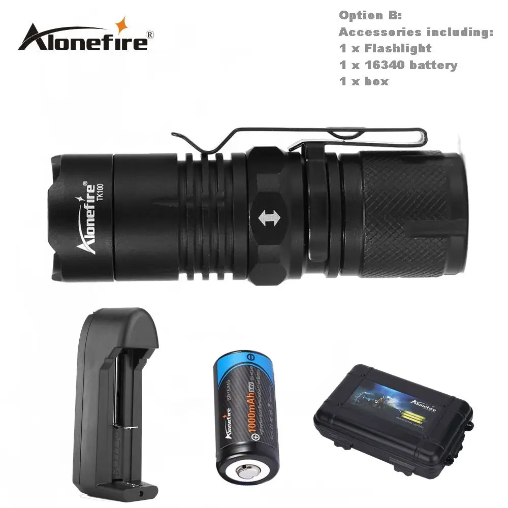 AloneFire TK100 мини светодиодный светильник-вспышка с зумом 4 режима светодиодный фонарь светильник Lanterna тактический флэш-светильник 16340 аккумулятор для велосипеда кемпинга - Испускаемый цвет: Option B