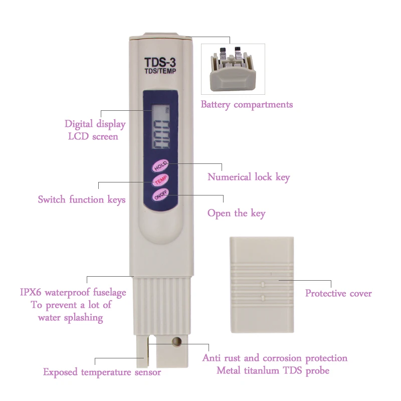 Portable Pocket Pen Water PH Meter Digital Tester Quality for Aquarium Pool and LCD TDS3 Temp PPM 17% | Инструменты