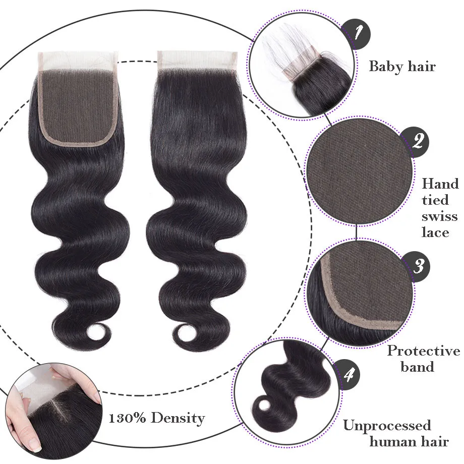 Bling hair#613 блонд бразильские объемные волнистые человеческие волосы Закрытие 4*4 закрытие шнурка средний/свободный/три части Remy 1b/613 натуральный цвет