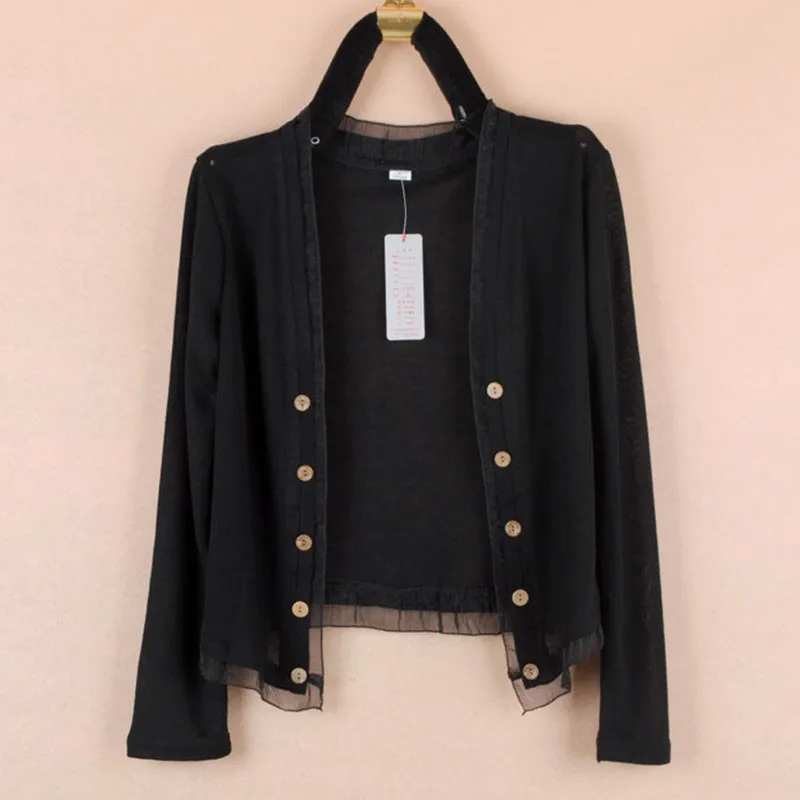 black long Вязаный кардиган для женщин, весна, новая мода, большой размер 5XL, свободная дикая шаль, пальто, летняя Солнцезащитная рубашка, воздухопроницаемая рубашка - Цвет: black long
