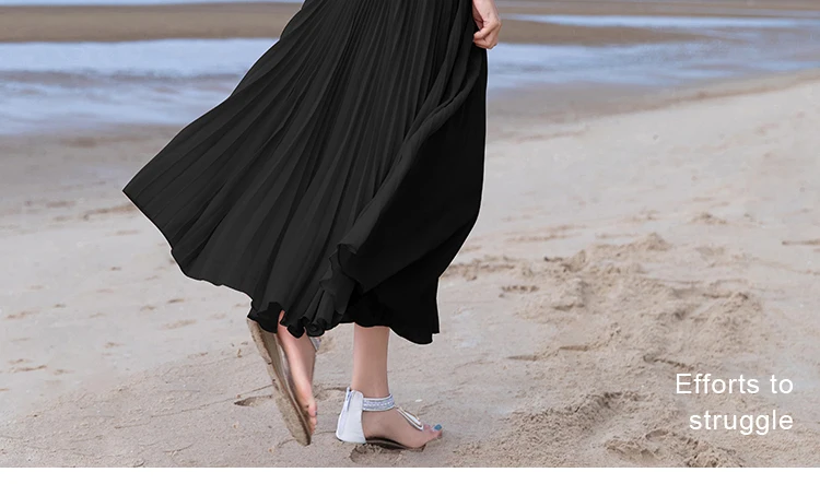 Summer Long Skirts Womens High Waist Vintage Boho Pleated Skirts Solid Color Chiffon Beach Maxi Skirt For Women Saia Faldas