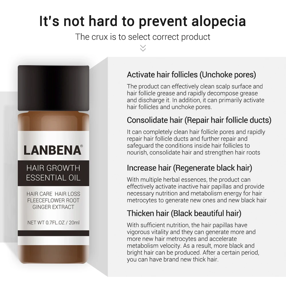 

3PCS LANBENA Hair Growth Essential Oil Fleecflower Root Ginger Extract Nourish Follicles Treatment Preventing Hair Loss Care