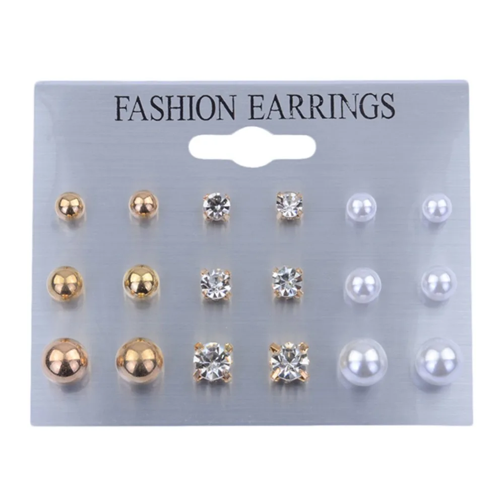 9 пар/компл. модная Имитация жемчуга стразы серьги-гвоздики Классическая