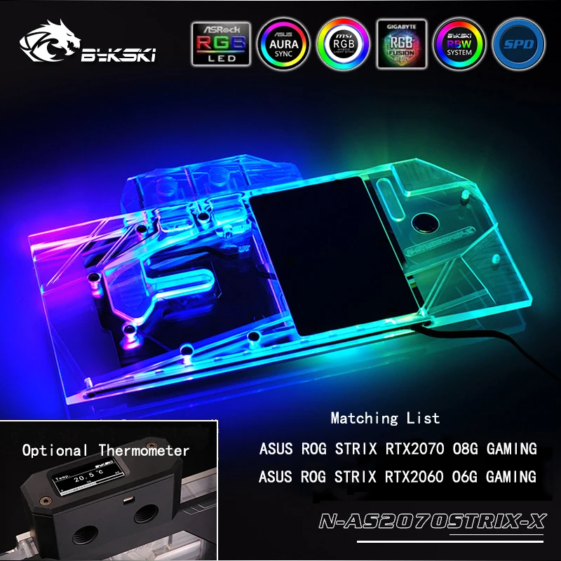 Водоблок BYKSKI Full Cover GPU для видеокарты ASUS ROG STRIX RTX2070 O8G. Медный радиатор/RGB освещение.