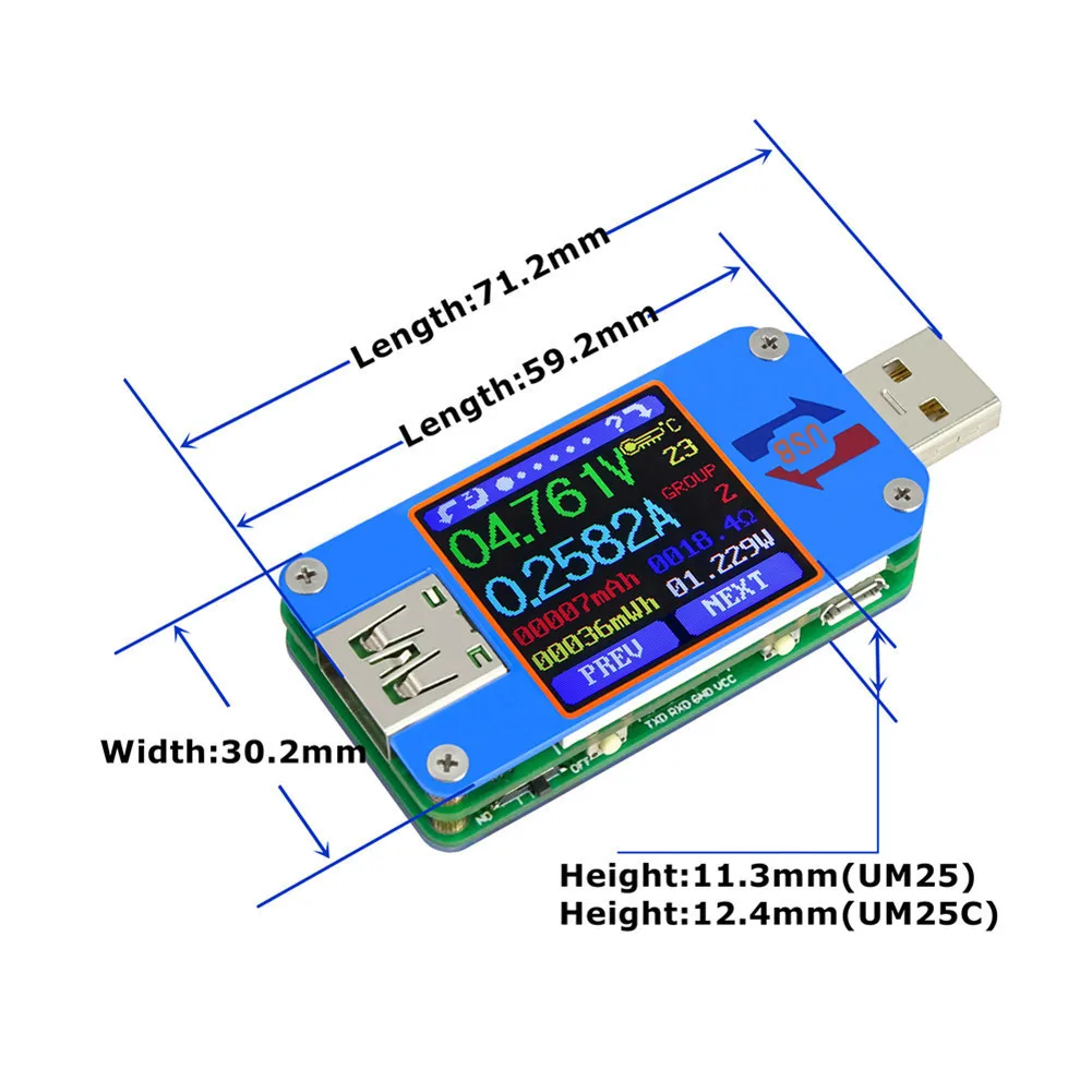 Новинка UM25C/UM25 USB 2,0 type-C цветной ЖК-тестер измеритель напряжения тока Вольтметр Амперметр Измерение заряда батареи сопротивление кабеля