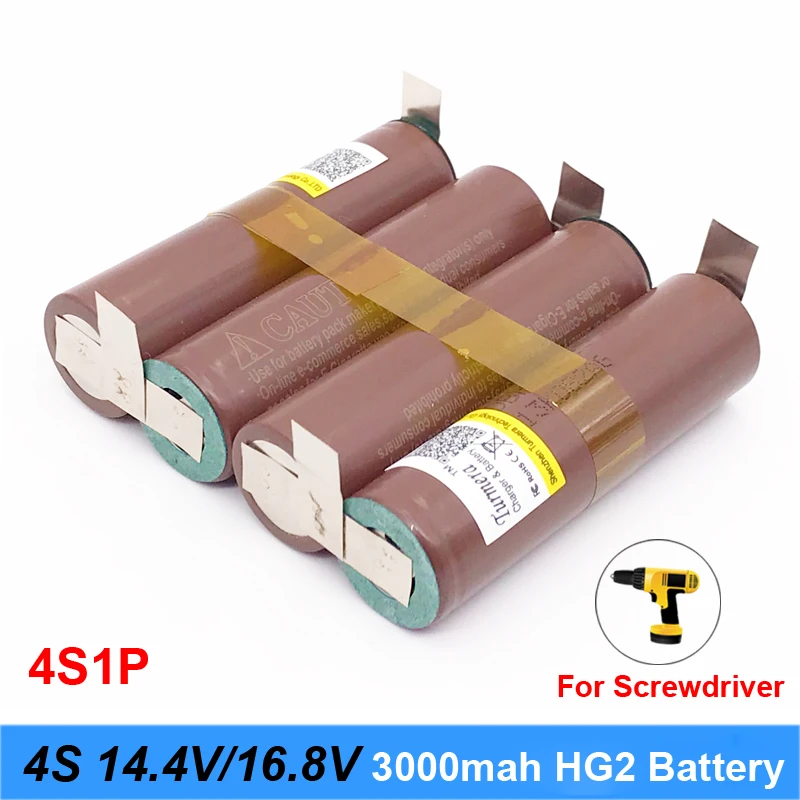 battery 18650 hg2 3000mAh 20amps for 14.4v 16.8v screwdriver weld soldering strip 4S 4S2P pack (customize) | Электроника