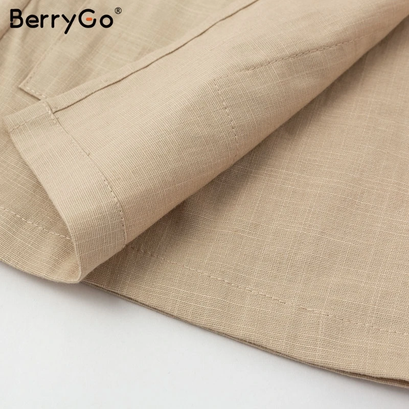 BerryGo эластичные льняные шорты с высокой талией для женщин хлопковые бантом и