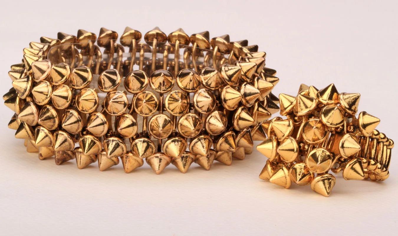 Spike stretch bracelet ring sets antique gold silver color hiphop jewelry gifts for women B19 wholesale dropshipping | Украшения и