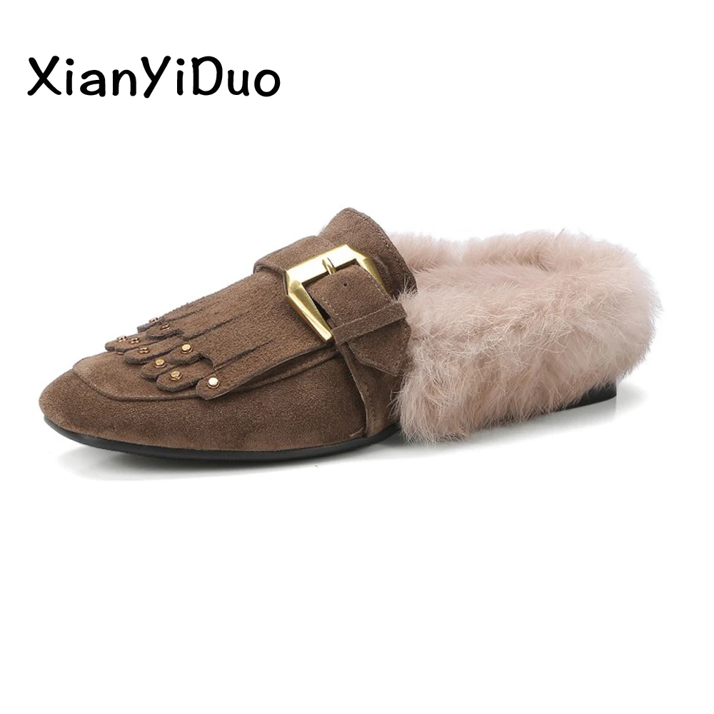 XianYiDuo/домашние тапочки из плюша зимняя обувь женские плюшевые зимние коровьей