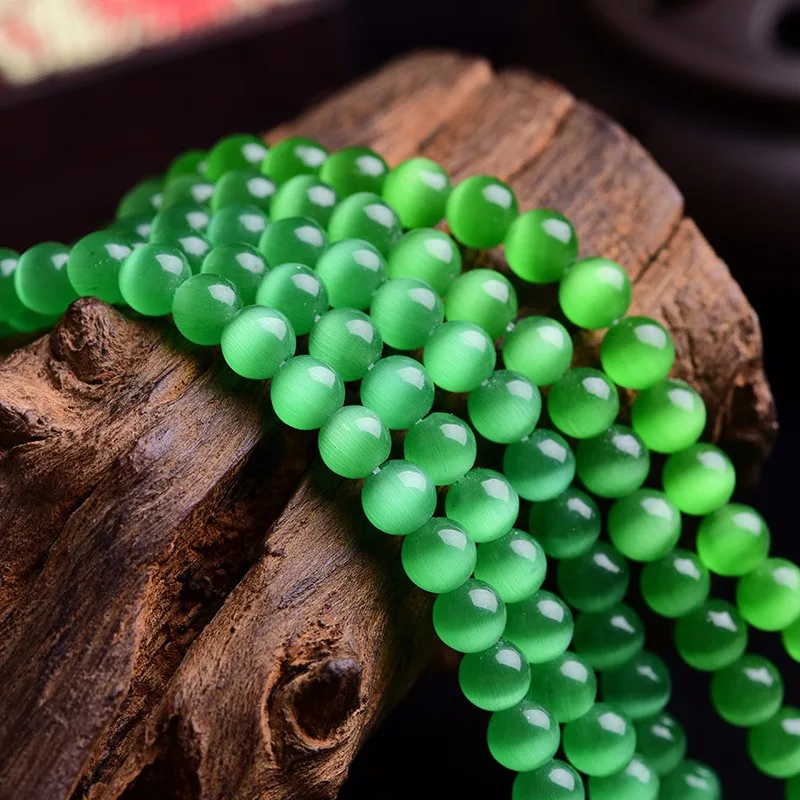 

4/6/8/10/12mm Smooth Green Cats Eye Beads Natural Stone Spacer Loose Beads 15.5"/strand Mexican Opal Diy Making For Bracelet