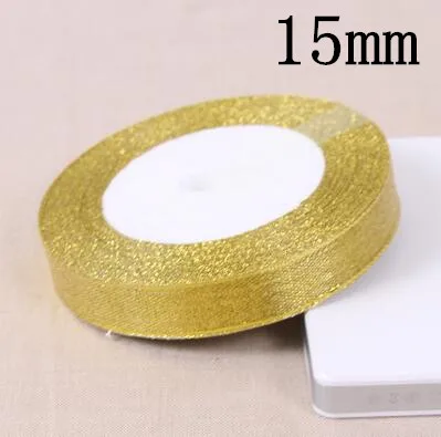 15mm gold 25y 3-50 мм Ручная работа Золотая и Серебряная лента 25 ярдов 22 м металлический блеск свадебное Рождественское украшение DIY тесьма карта Подарочная Упаковка - Цвет: 15mm gold 25y