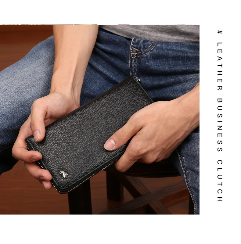 Бренд BISON DENIM, кошелек из натуральной кожи, RFID Блокировка, клатч, кошелек, держатель для карт, портмоне, кошелек на молнии, мужские длинные кошельки N8195