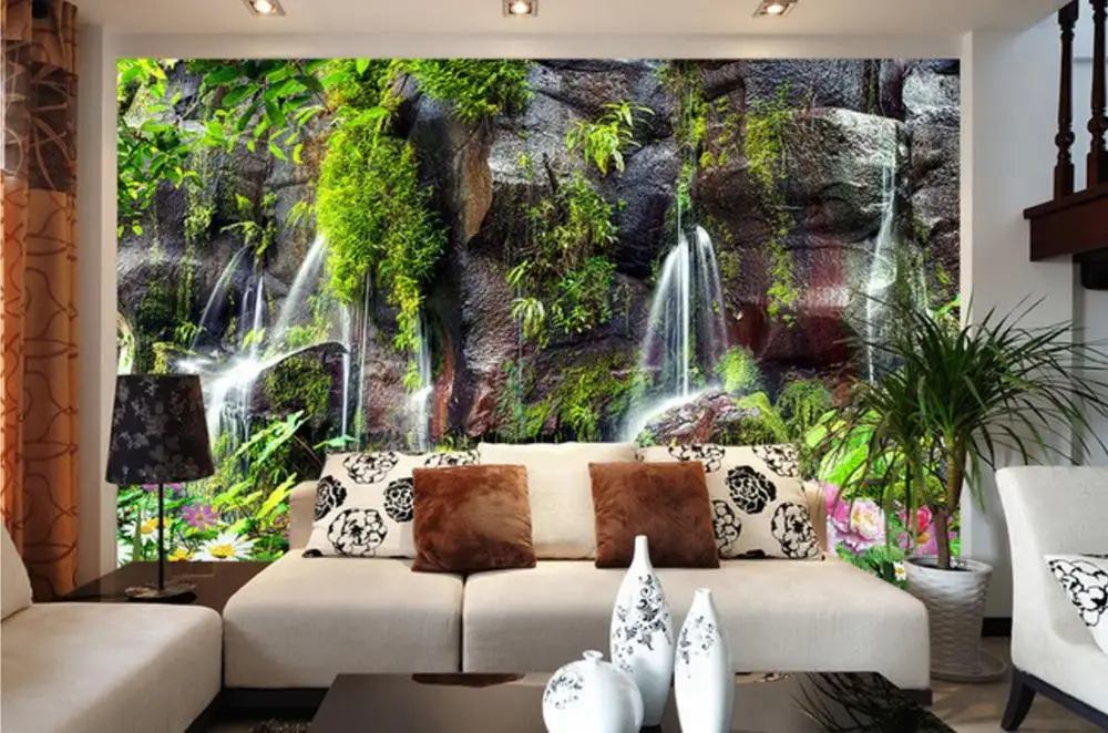 customize wallpapers for home walls 3d Living room bedroom Garden landscape waterfall HD wallpaper TV background wall | Обустройство