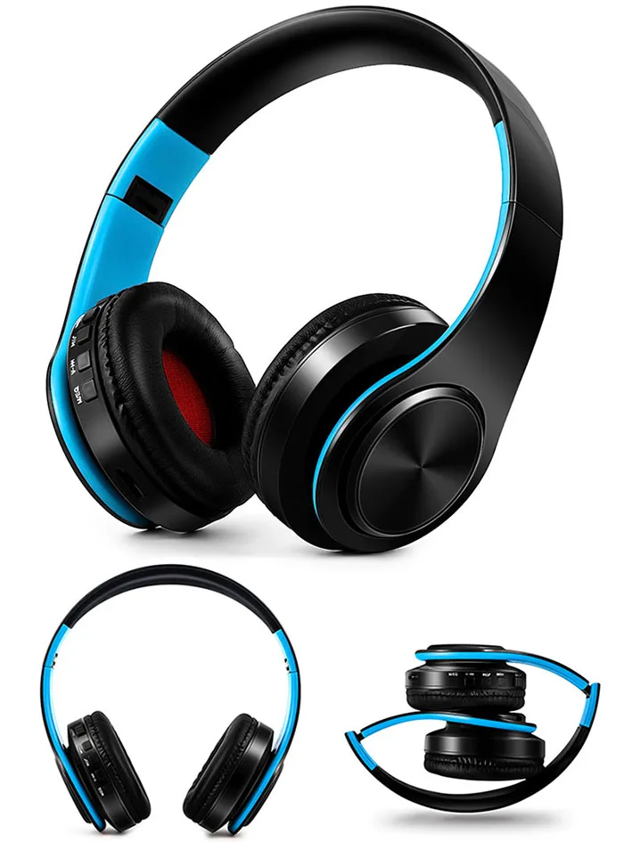 HIFI стерео наушники bluetooth наушники музыка гарнитура FM и поддержка SD карты с микрофоном для мобильного телефона - Цвет: black blue