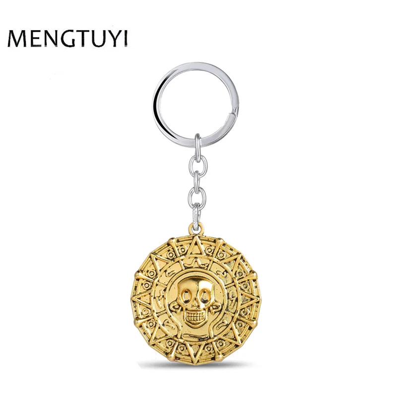 

J store Movie key chain Pirates of the Caribbean JACK SPARROW AZTEC Golden coin Keychain For Fans Jewelry souvenir