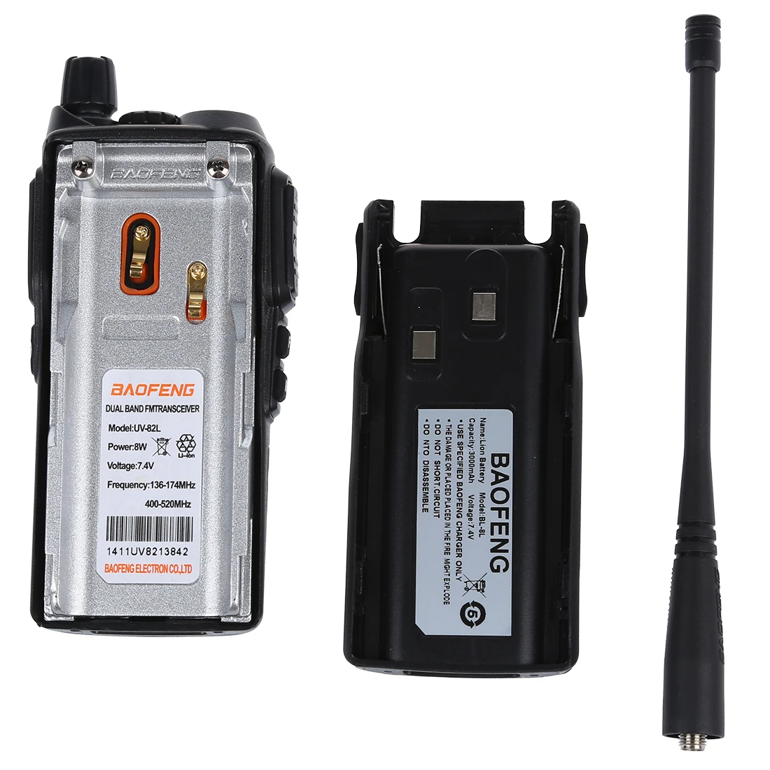 2 шт. MOOL Baofeng UV-82L VHF/UHF Ham двунаправленный портативная рация-рация с 18 см Atenna и 3000mA батарея, черный