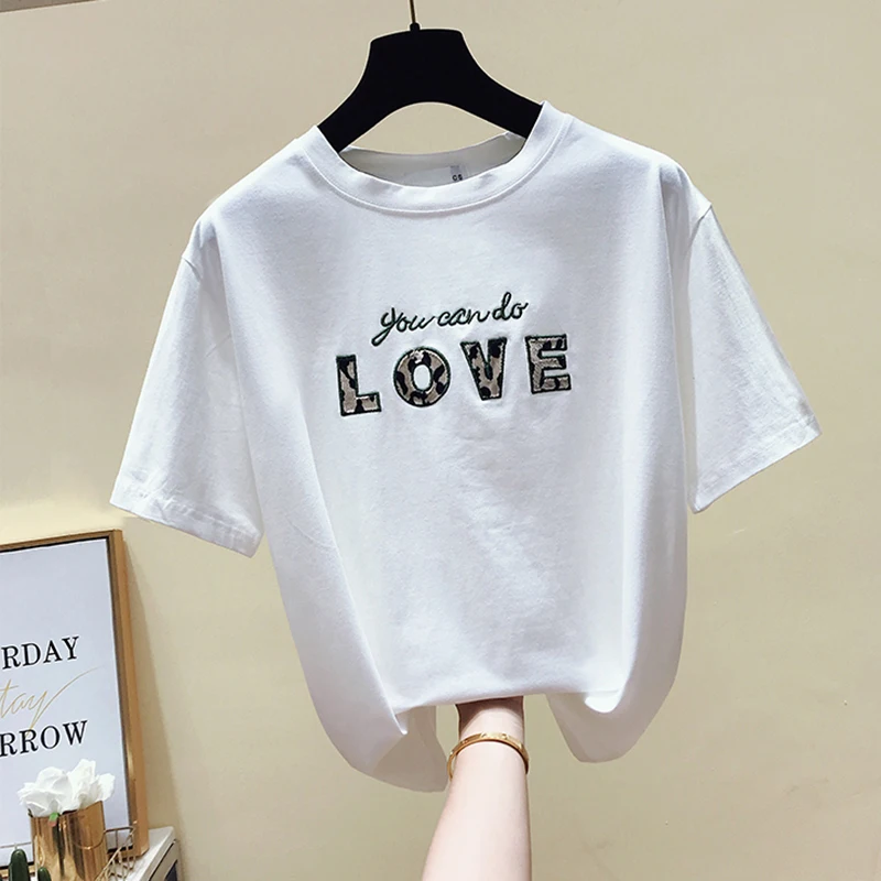 Camisetas Mujer женские футболки с вышивкой 2019 летняя модная футболка женская коротким