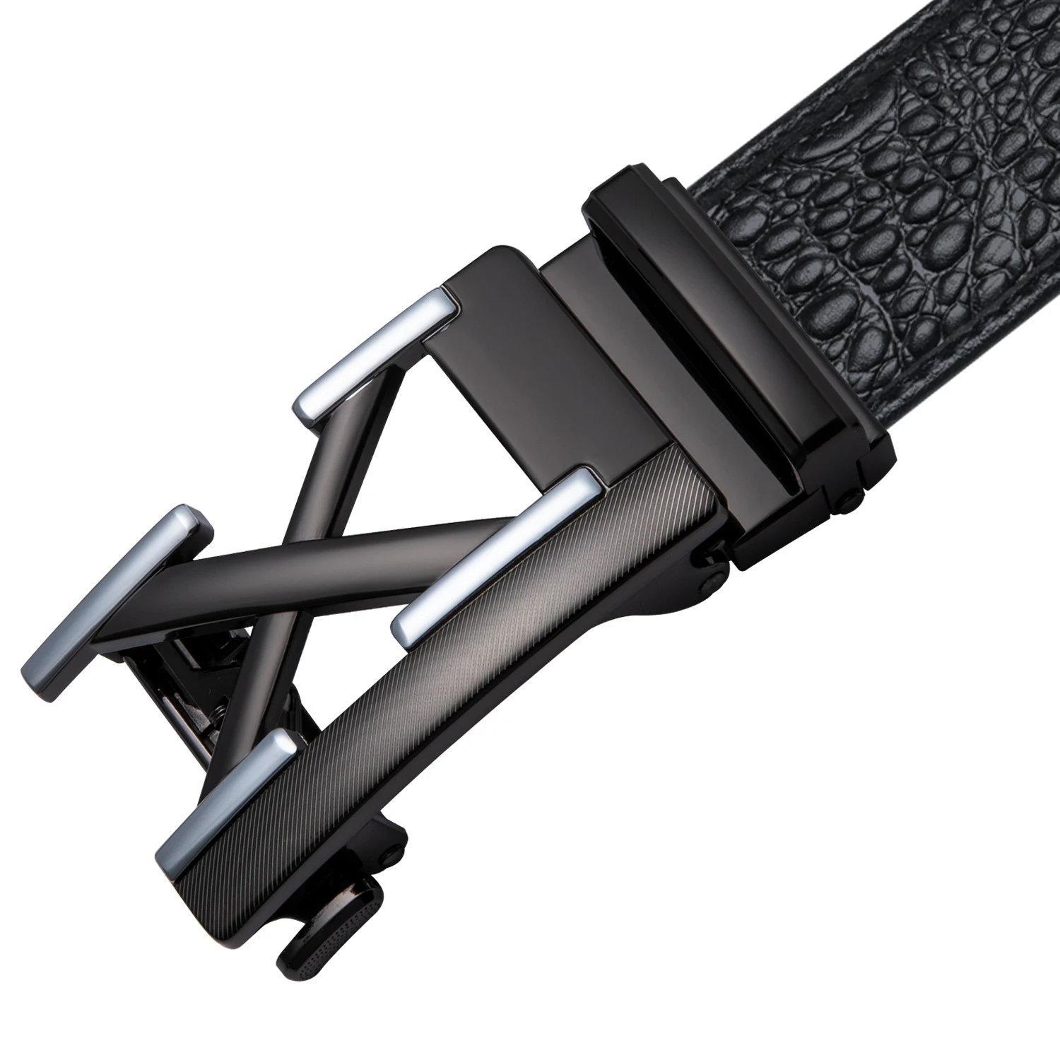 

Hi-Tie Luxury Mens Casual Belt for Jeans Black Crocodile Pattern Leather Belt Automatic Buckle Mens Waist Belt Strap PD-2038-FA