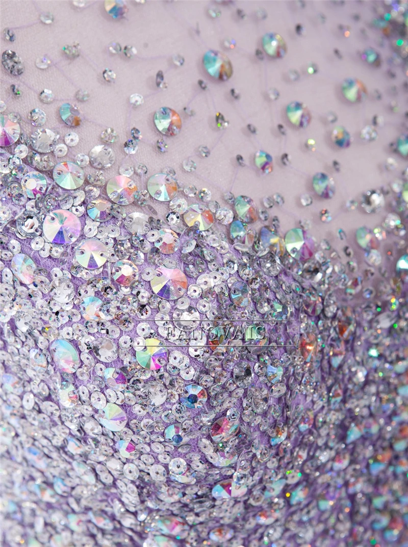 Real Made Lilac Prom Dresses Long High Neck Luxury Crystal Beaded Mermaid Evening Dresses 2019 Vestido de Fiesta Largo PD69