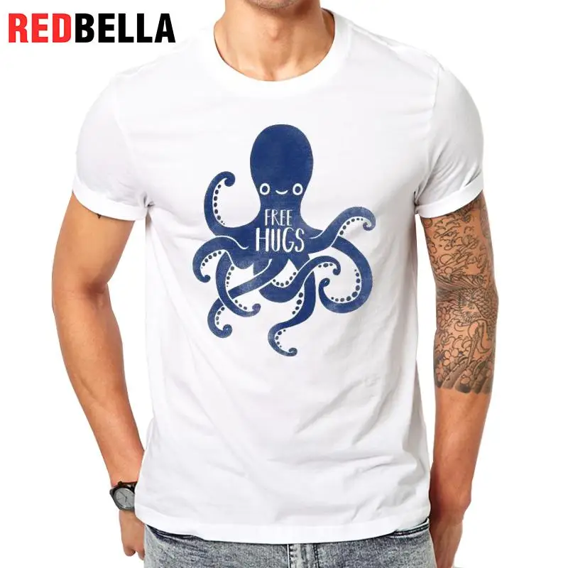 REDBELLA Костюмы Homme Harajuku Винтаж Забавный синий Ocus Hipster футболка из 100% хлопка с