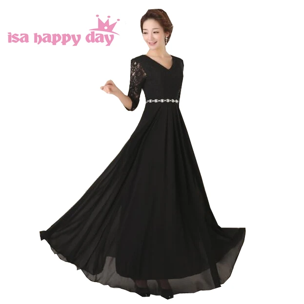 Женское длинное вечернее платье кружевное черное с рукавами бальное для