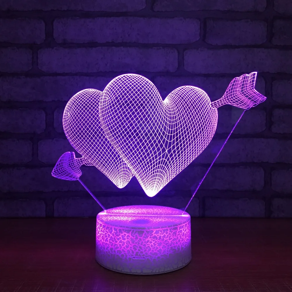 

Love Heart Model 7 Colors 3D LED Night Light USB Charge Romantic Atmosphere 3D Table Lamp For Wedding Party Decor Friend Gift