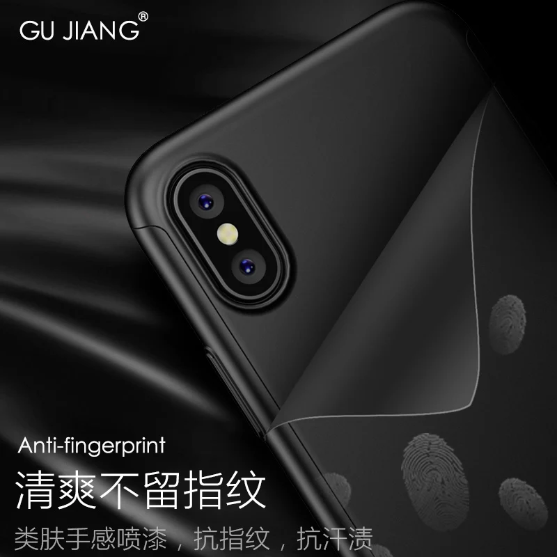 GU JIANG Luxury 360-degree Full Cover Anti-fingerprint Protector Case for iPhone 8 and Plus X All-fitting Shell |