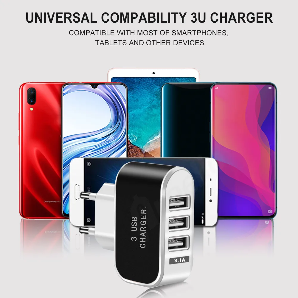 3 порта зарядного устройства USB Rainbow 5 V 2A дорожный настенный адаптер питания