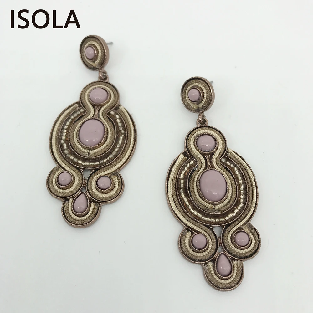 Винтажные серьги капли ISOLA из смолы и горного хрусталя в этническом стиле