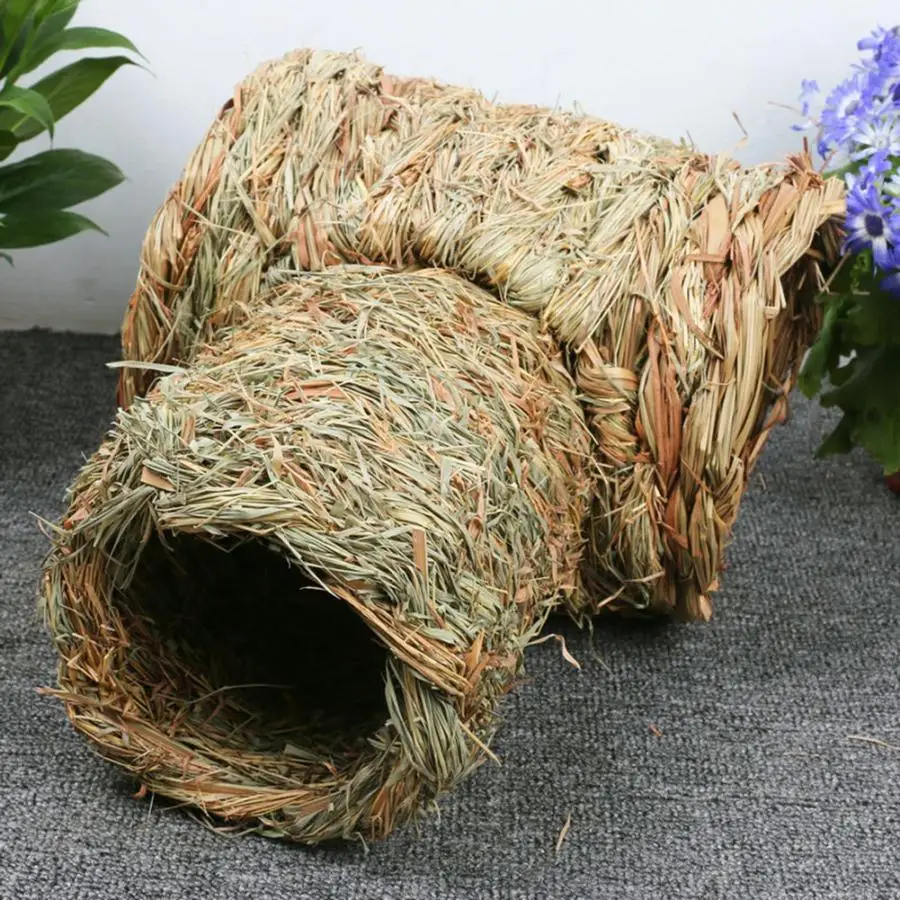 T Shaped Straw Tunnel Rabbit Hamster Playing Toys Smalls Animals Soft Natural Straw Small Pet Sleeping House