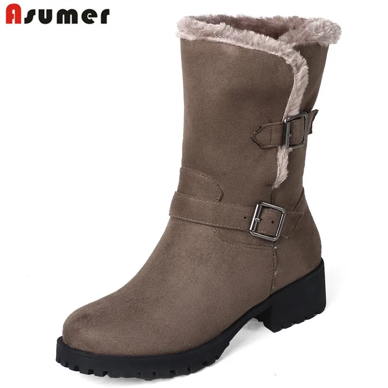ASUMER/Лидер продаж 2020 года Женские зимние ботинки Флоковые ботильоны на среднем