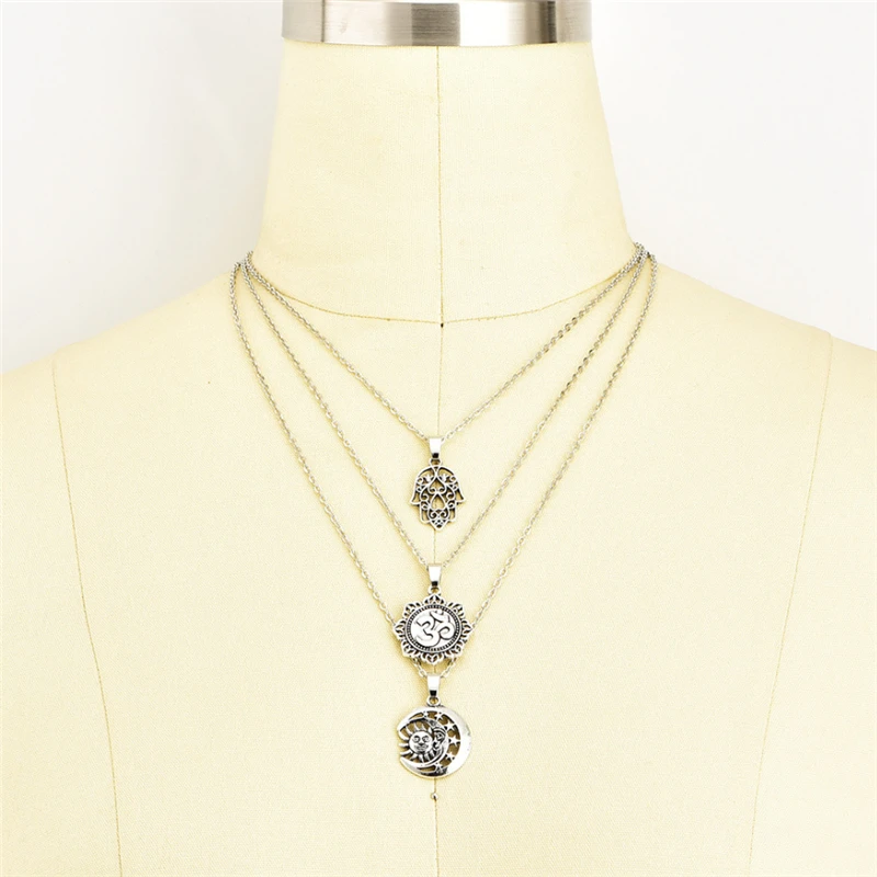 2020 три слоя винтажная луна цветок длинное сексуальное ожерелье цепь нержавеющая