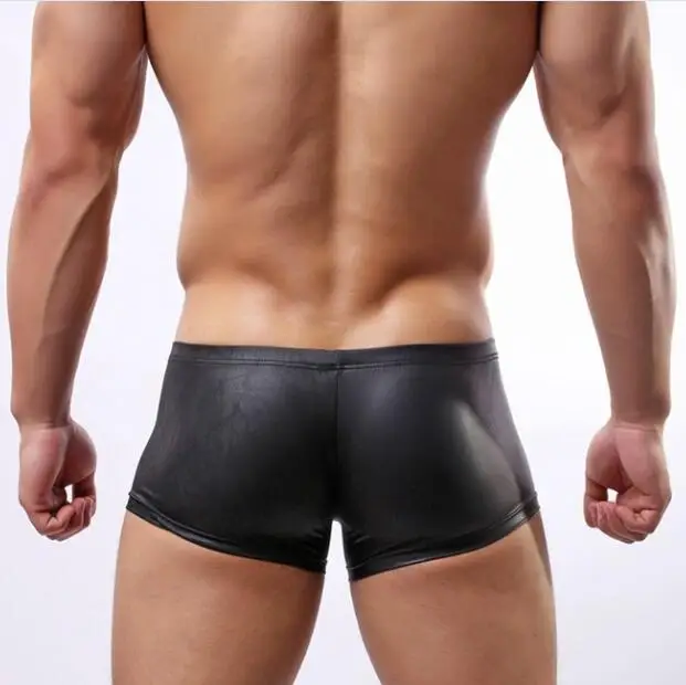 2017 Модные мужские сексуальные обтягивающие трусы боксеры из искусственной кожи