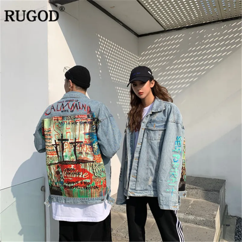 RUGOD Harajuku стильная модная женская куртка из денима с длинными рукавами однобортный с принтом сзади modis femme уличная одежда