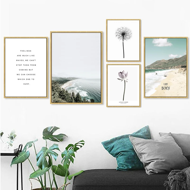 Скандинавский вид на море Одуванчик художественная работа с цитатами холст