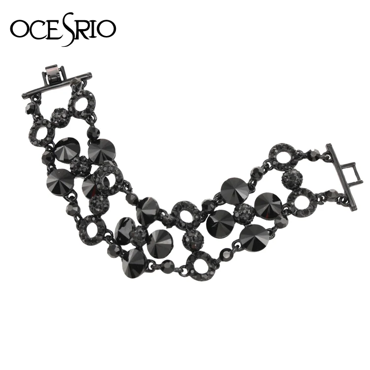 Женский широкий браслет OCESRIO крутой черный на цепочке с кристаллами brt k01|bracelets