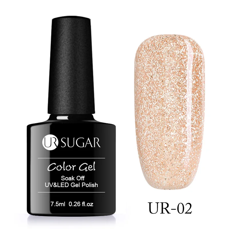 Rose Gold UR02 Ur Sugar 7,5 мл розовый золотистый Гель-лак для ногтей розовый блеск блестки замочить от УФ светодиодный Гель-лак длительный дизайн ногтей маникюрный лак - Цвет: Rose Gold UR02