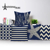 geometric cushion cover blue cushions home sofa decor custom linen pillow cover print decoration marine outdoor pillowcase